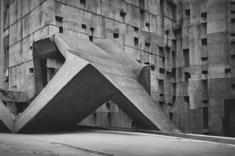 Image similar to Amongus-shaped brutalist structure, urban photography, award-winning photo