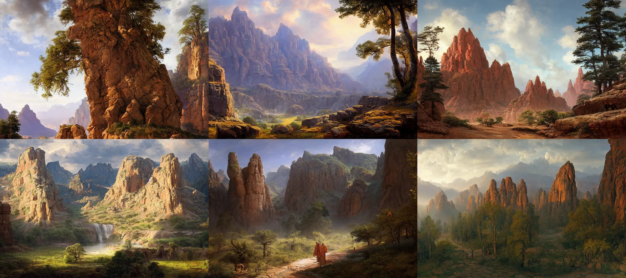 Prompt: The ancient valley of the gods, matte photo by Zhang Zeduan and WU Hsiu-Ming, digital artwrender by Anton Pevzner, oil on canvas by Ivan Shishkin, digital art by Leonid Fruhstorfer