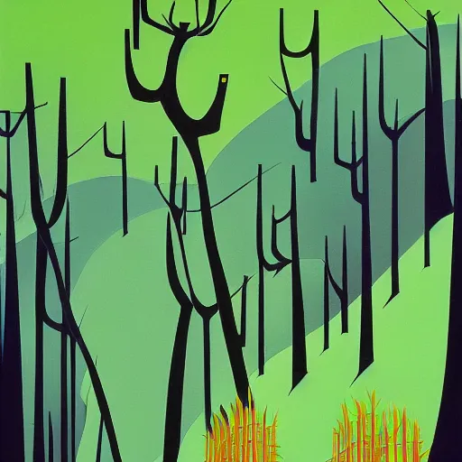 Prompt: painting of Green Hill Zone by Eyvind Earle, concept piece, 1950s, gouache on paper, high quality, vivid color, masterpiece