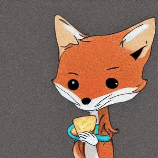 Prompt: cute cartoon of a fox eating a piece of bread, anime, trending on ArtStation