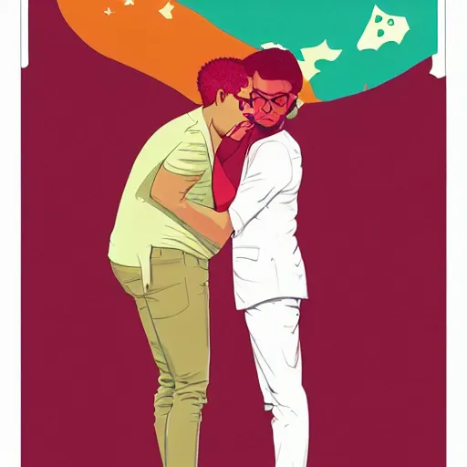 Image similar to poster by tomer hanuka, real lgbt love