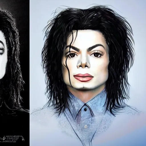 Image similar to Miranda Cosgrove and michael Jackson fusion self portrait, realistic image, studio lighting, elegant