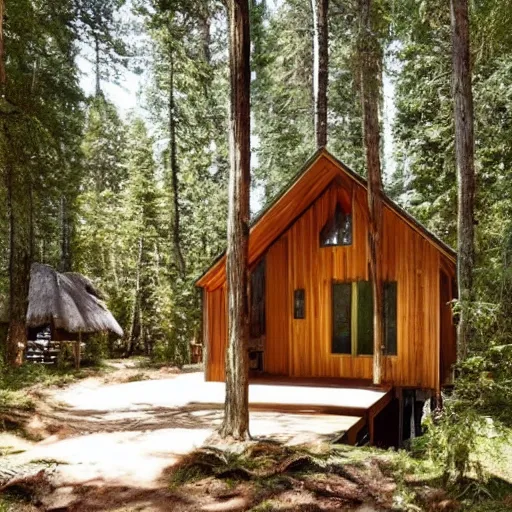 Prompt: a beautiful wood cabin in the forest made of angelina jolie
