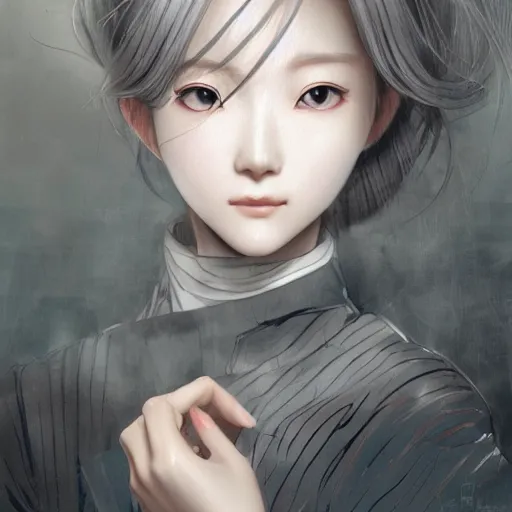 Image similar to dynamic composition, motion, ultra-detailed, incredibly detailed, a lot of details, amazing fine details and brush strokes, colorful and grayish palette, smooth, HD semirealistic anime CG concept art digital painting, watercolor oil painting of a young office lady, by a Chinese artist at ArtStation, by Huang Guangjian, Fenghua Zhong, Ruan Jia, Xin Jin and Wei Chang. Realistic artwork of a Chinese videogame, gradients, gentle an harmonic grayish colors.