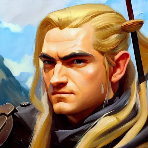 Image similar to greg manchess portrait painting of legolas as overwatch character, medium shot, asymmetrical, profile picture, organic painting, sunny day, matte painting, bold shapes, hard edges, street art, trending on artstation, by huang guangjian and gil elvgren and sachin teng