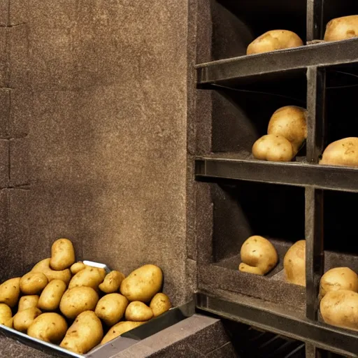 Image similar to an open bank vault with potato's pouring out of it