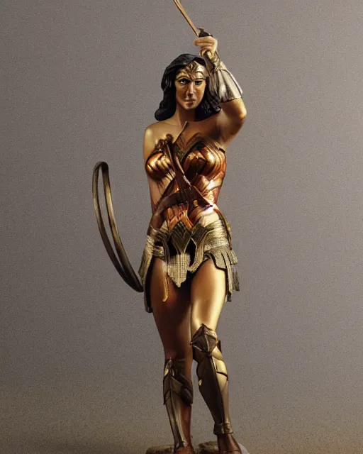 Image similar to a beautiful bronze statue of wonder woman, ancient greece, photorealistic, atmospheric