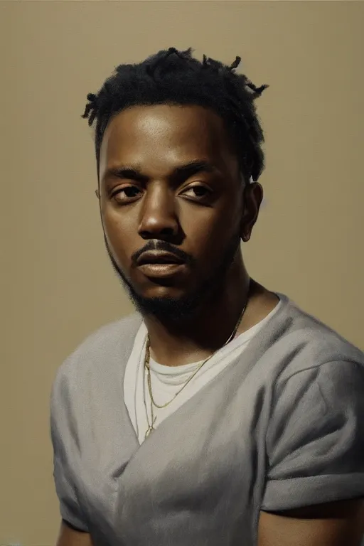 Image similar to Kendrick Lamar, oil on canvas, artstation, by Basquiat, J. C. Leyendecker and Edmund Blair Leighton and Charlie Bowater, octane render