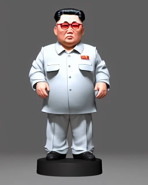 Prompt: full body 3d render of kim yong un as a funko pop, fat, studio lighting, white background, blender, trending on artstation, 8k, highly detailed