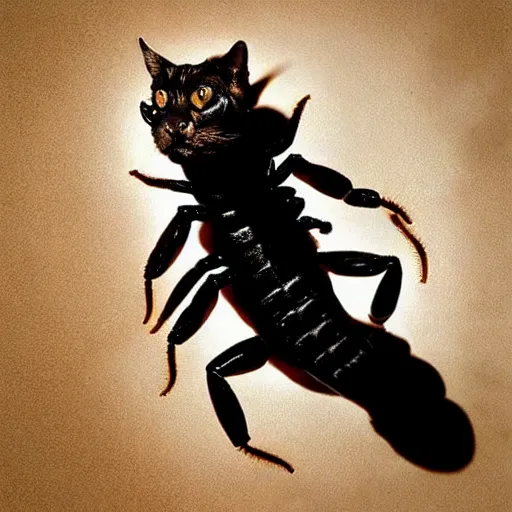 Image similar to a scorpion - cat - hybrid, animal photography