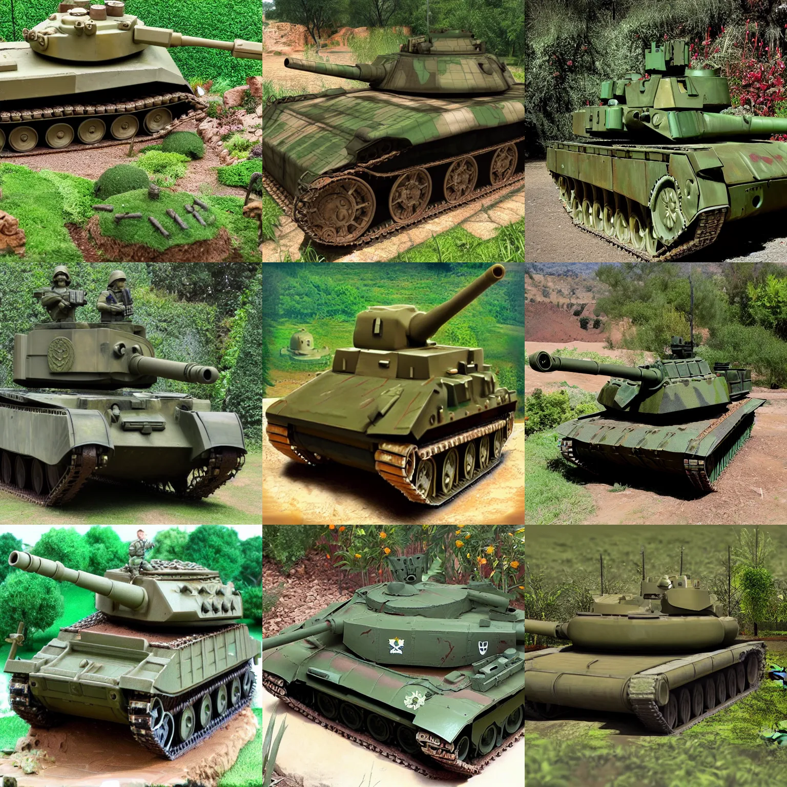 Prompt: army tank in garden of eden