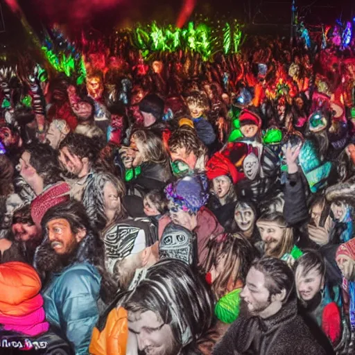 Image similar to Chukchee crowded rave in tundra, hyperrealistic photo