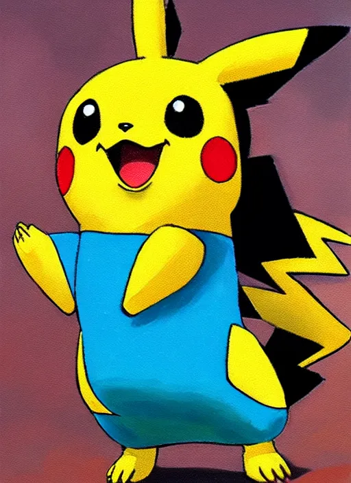 Image similar to a professional oil painting of pokemon pikachu smiling