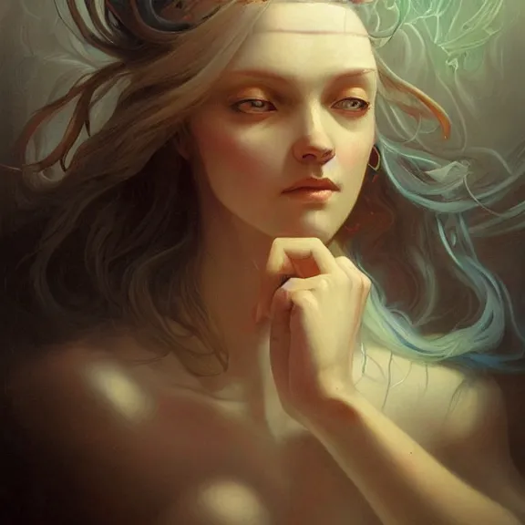 Image similar to a highly detailed beautiful portrait in the style of peter mohrbacher and in the style of jean delville.