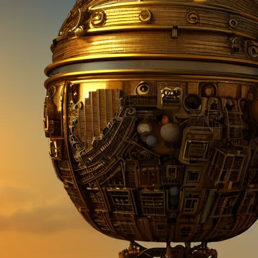 Image similar to enormous flying city in a faberge egg, sky, steampunk, fantasy art, masterpiece, octane render