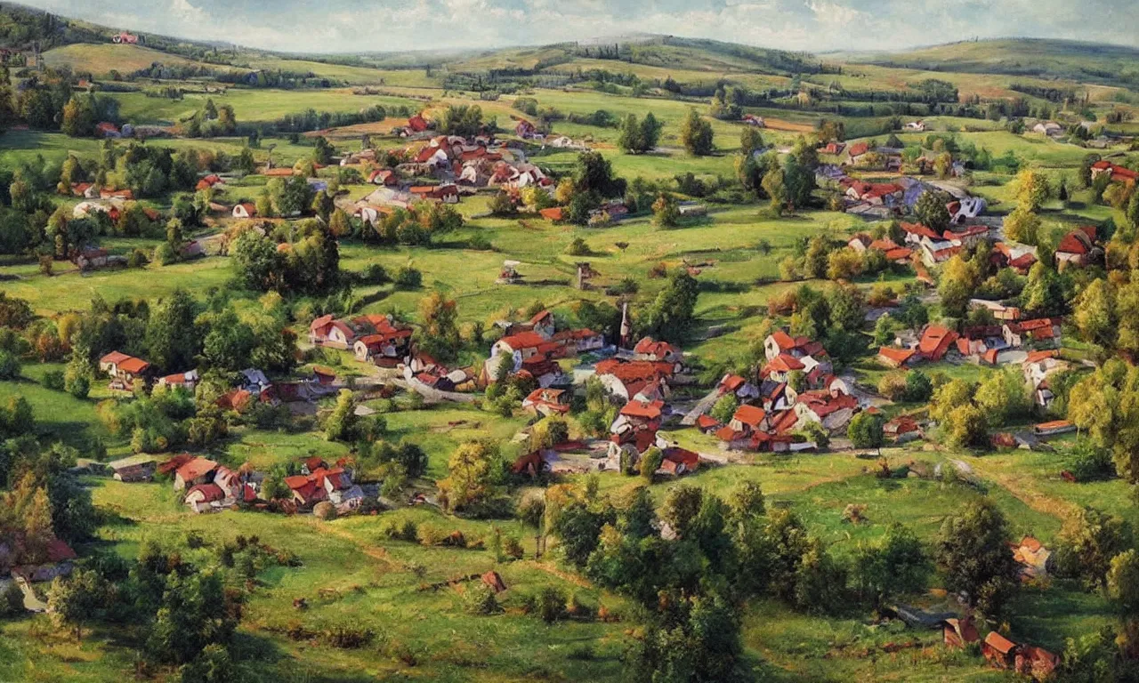 Image similar to a beautiful view of a peaceful village in ukraine. art by denys tsiperko and bogdan rezunenko, hyperrealism