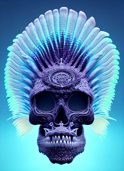 Image similar to 3 d goddess profile portrait, sigma 5 0 0 mm f / 5. beautiful intricate highly detailed quetzalcoatl skull and feathers. bioluminescent, plasma, lava, ice, water, wind, creature, thunderstorm! artwork by tooth wu and wlop and beeple and greg rutkowski, 8 k trending on artstation,