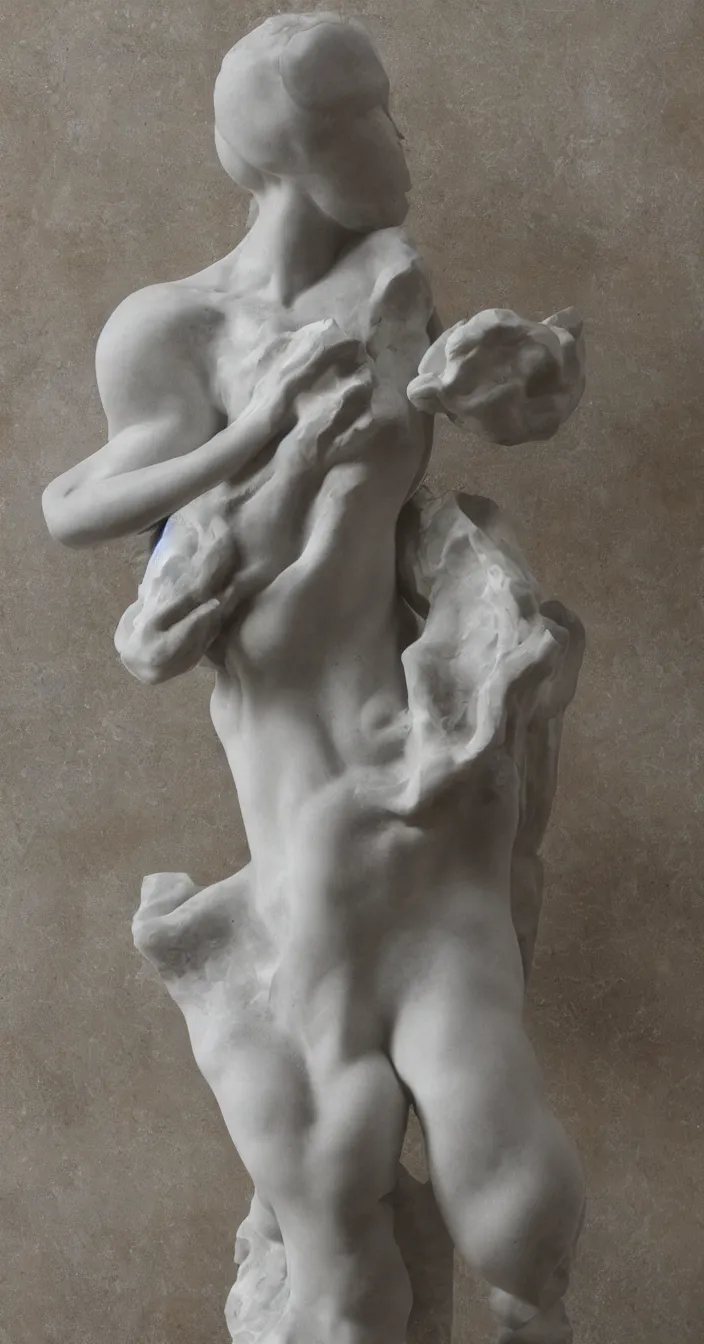 Prompt: abstract marble statue with quartz veins big holes, soft light, sss gi blender,