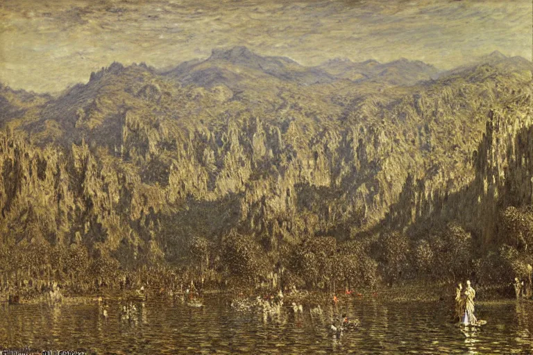 Prompt: a kingdom of excess and lavish life by gustave dore by claude monet