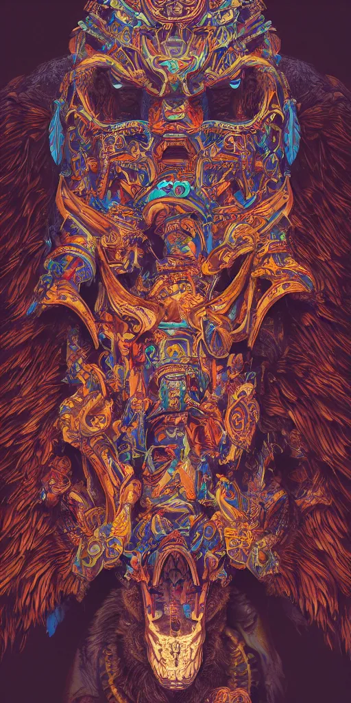 Prompt: A totem with an eagle an wolf a bear and a skull by beeple, coherent symmetrical intricate psychedelic ornate artwork, high detail, digital painting, hyper realism, octane render, 4k, trending on artstation