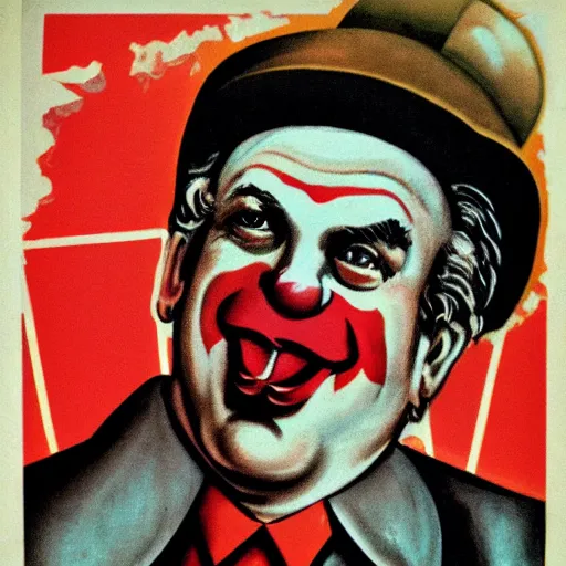 Prompt: communist clown portrait, soviet propaganda poster style