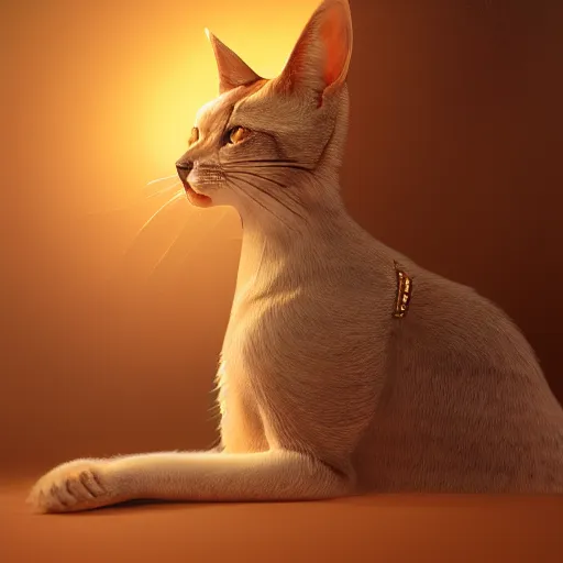 Image similar to egyptian cat, golden hour, fantasy, sharp focus, digital art, hyper realistic, 4 k, unreal engine, highly detailed, hd, dramatic lighting by brom, trending on artstation