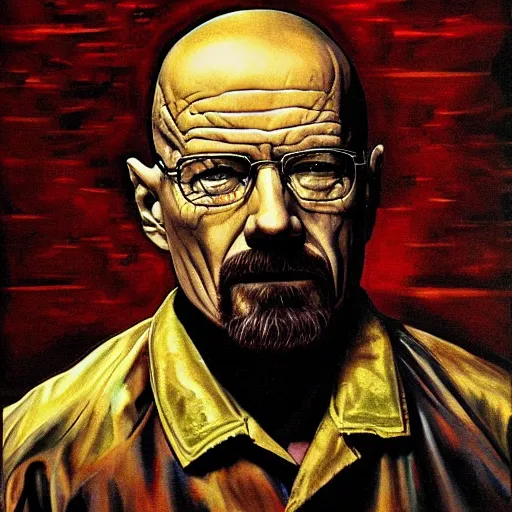 Prompt: walter white portrait, painting by h. r. giger