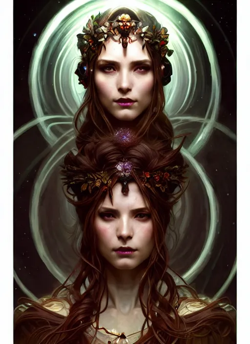 Image similar to a beautiful cinematic female druid goddess, galatic shamen with Quantum energy fantasy, fantasy magic, undercut hairstyle, dark light night, intricate, elegant, sharp focus, illustration, highly detailed, digital painting, concept art, matte, art by WLOP and Artgerm and Greg Rutkowski and Alphonse Mucha, masterpiece