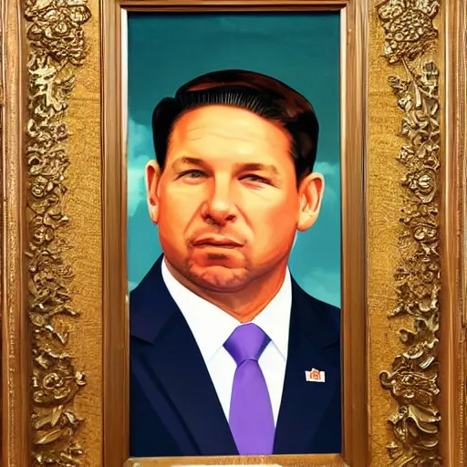 Image similar to Ron Desantis in the style of a North Korean portrait