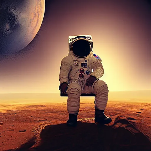 Prompt: an astronaut sitting on a throne on Mars