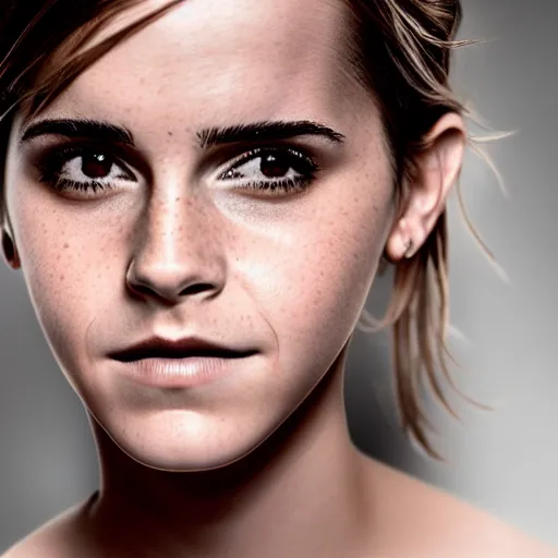 Image similar to Emma Watson, crying, tears, color, headshot, close-up, studio lighting, color photograph, 200mm, canon, f/22