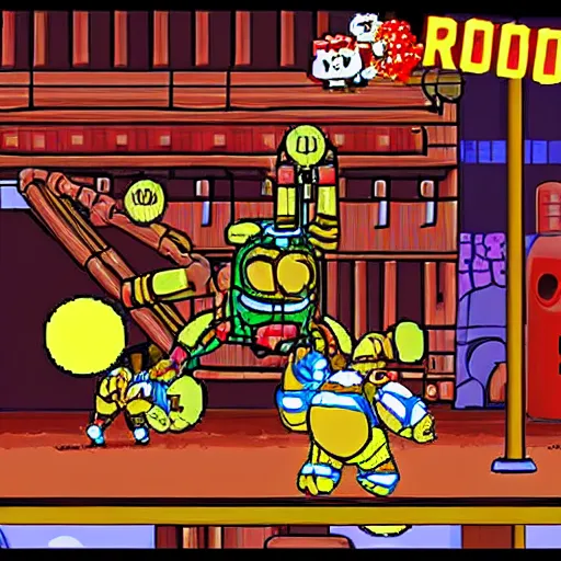 Image similar to Donkey Kong fighting with a robot, in the style of studio ghibli