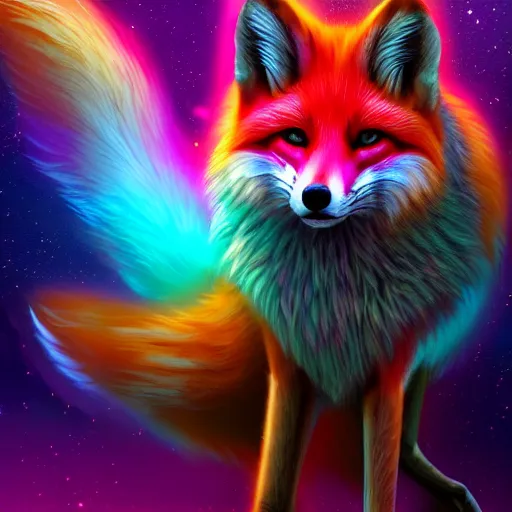 Prompt: digital fox, retrowave palette, digital world, extremely detailed, electric breeze, anatomically correct vulpine, synth feel, fluffy face, ear floof, flowing fur, super realism, accurate animal imagery, 4 k digital art