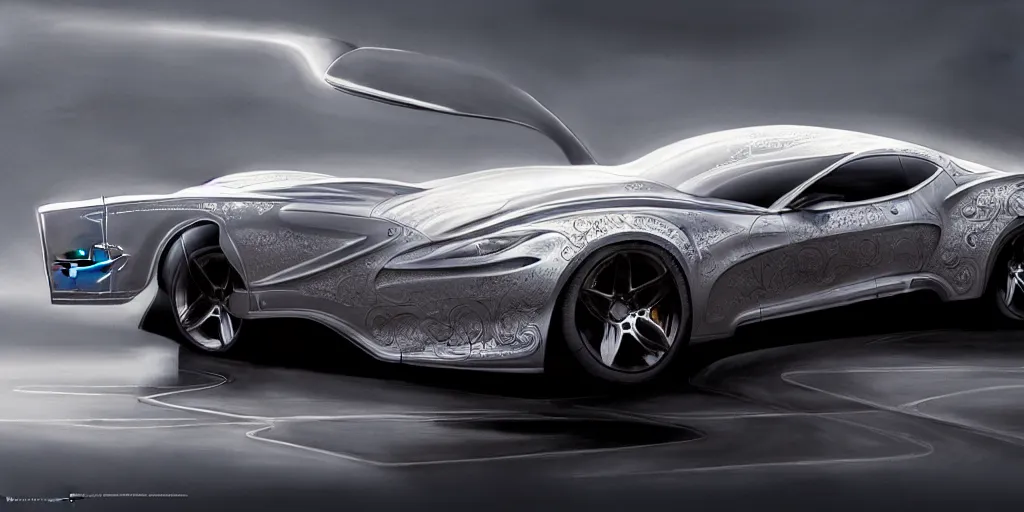 Image similar to new vehicle, wide body, intricate, elegant, highly detailed, digital painting, concept art, smooth, sharp focus, art style from Henrik Fisker and Bruce Kaiser and Scott Robertson and Dmitry Mazurkevich and Doruk Erdem and Jon Sibal