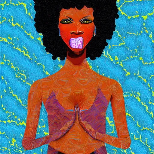 Image similar to the abstract painting of an image of afro lady artistic flat illustration by larry klewchuk, surrealism