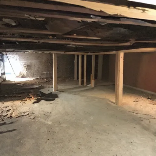 Prompt: an unfinished basement, craigslist photo