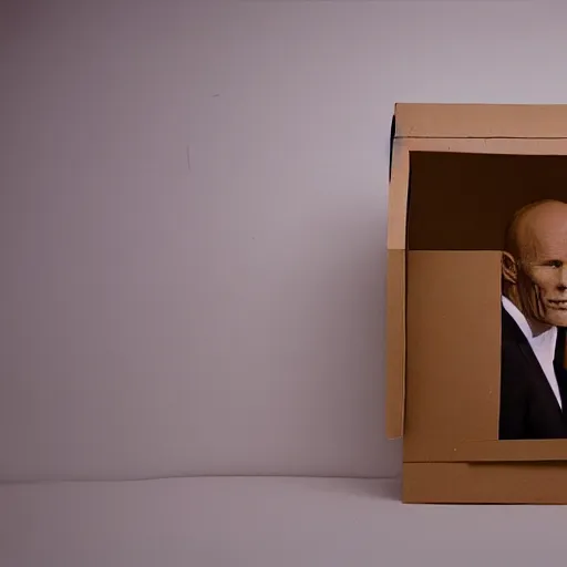 Image similar to Cardboard art representation of Ed Harris, studio lighting, F 1.4 Kodak Portra