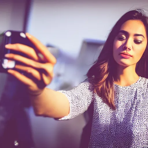 Prompt: a female influencer taking a selfie, hd, tiktok, instagram, trending, explore