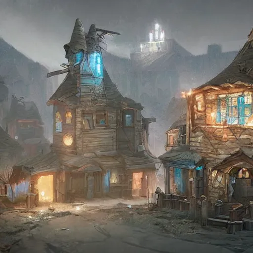Image similar to smurf village as a ghost town, greg rutkowski, detailed,