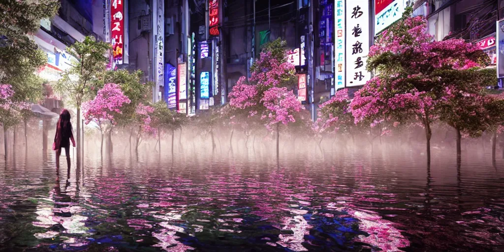 Anime Girl Cyberpunk Sci-Fi Cherry Blossom 4K Wallpaper iPhone HD