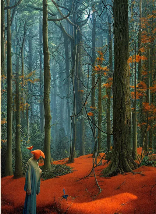 Image similar to hyper realistic witch modem with mood lighting and tech in the woods gorgeous lighting, blue sky, highly detailed, lush forest foliage painting by zdzisław beksinski and norman rockwell and greg rutkowskiweta studio, and lucasfilm