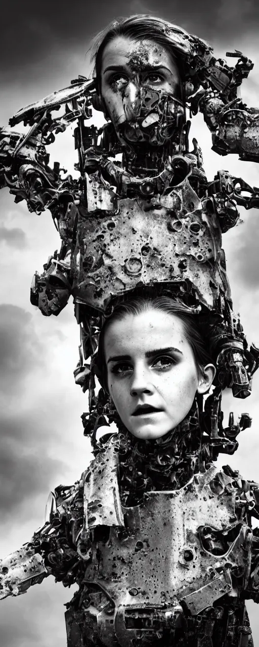 Prompt: photorealistic Emma Watson closeup angry tired fighting yelling warface fractal mecha spinal chord fractal armour twin sisters action poses dishevelled photorealistic portrait grimy sweating bloody oily wet face dirty t-shirt and torn jeans in broken biomechanical fractal armour abandoned exploding sci-fi abandoned coal power station being reclaimed by the jungle, cinematic lighting, dark and dim atmospheric smog trending on artstation 8k matte painting, dramatic lighting, dramatic shadows professional photograph by beautiful detailed intricate insanely detailed octane render, 8k artistic photography, photorealistic, chiaroscuro, by David Cronenberg, Raphael, Caravaggio and Greg Rutkowski