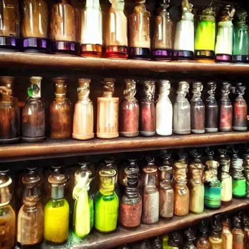 Image similar to I went into a shop the other day and it was selling weird bottles of magical potions