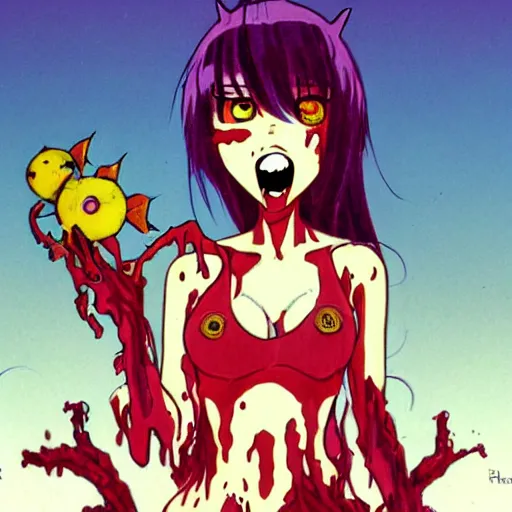 Prompt: cute zombie anime girl drawn by Don bluth