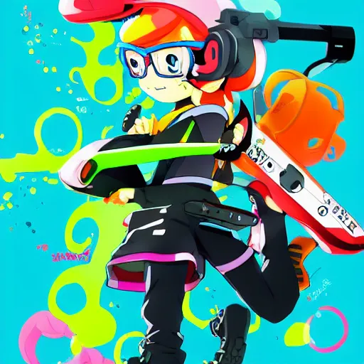 Image similar to Splatoon Inkling, in the style of official manga artwork, key anime visual, colored illustration, magazine cover, 4K