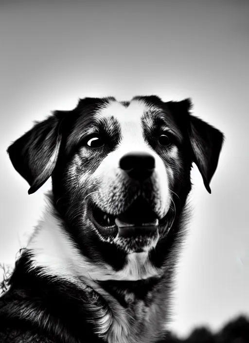 Image similar to dog black and white portrait white sky in background