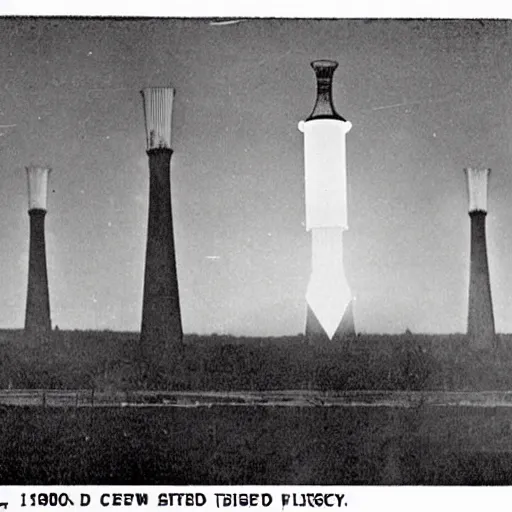 Image similar to 1 9 0 1 photo of nikola tesla wardenclyffe tower and ufo flying fast over in the distance