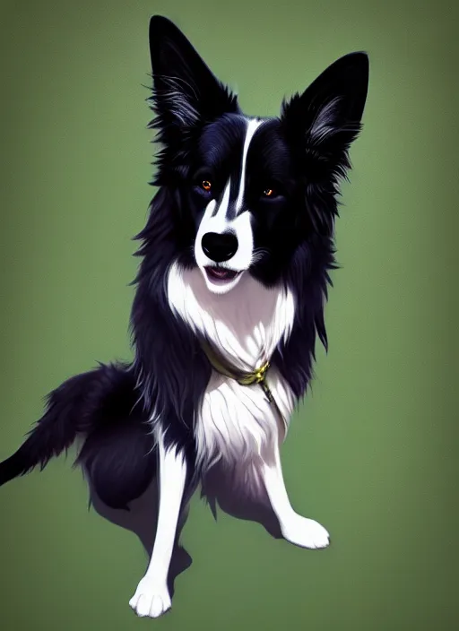 Image similar to wide angle beautiful full body portrait of a cute anthro male border collie fursona with two legs posing in front of a park, character design by charlie bowater, henry asencio, and ross tran, furry art, furaffinity, beautiful, glamor pose, detailed, aesthetic, trending on artstation