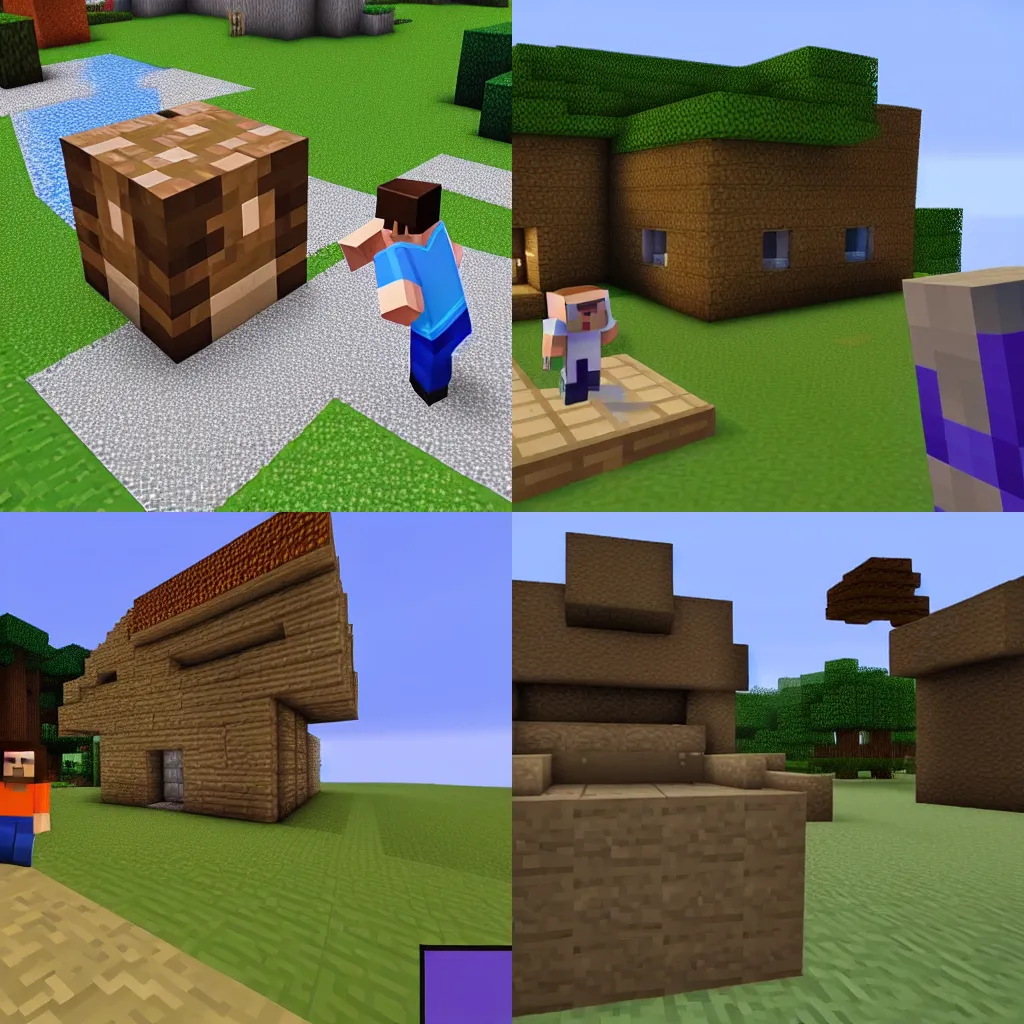 Prompt: minecraft's steve and alex building a house, gameplay