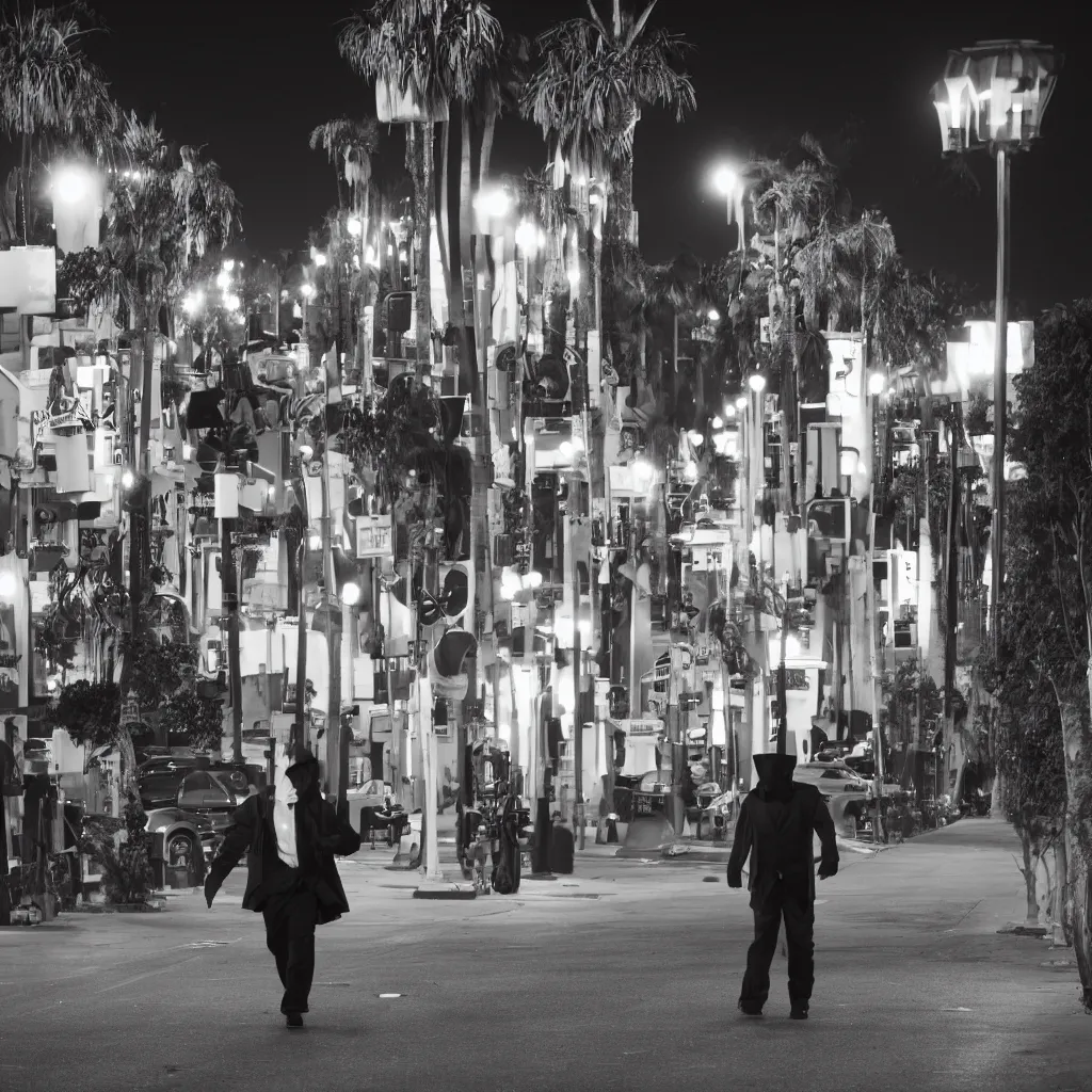 Prompt: a vampire walking on Ventura Boulevard, Los Angeles at night